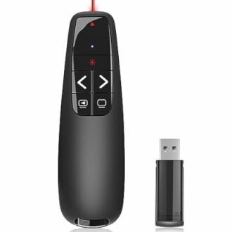 Wireless presentation remote with USB receiver.